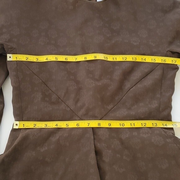 Vintage 80s wool dress with peplum and shoulder pads brown - Picture 7 of 8